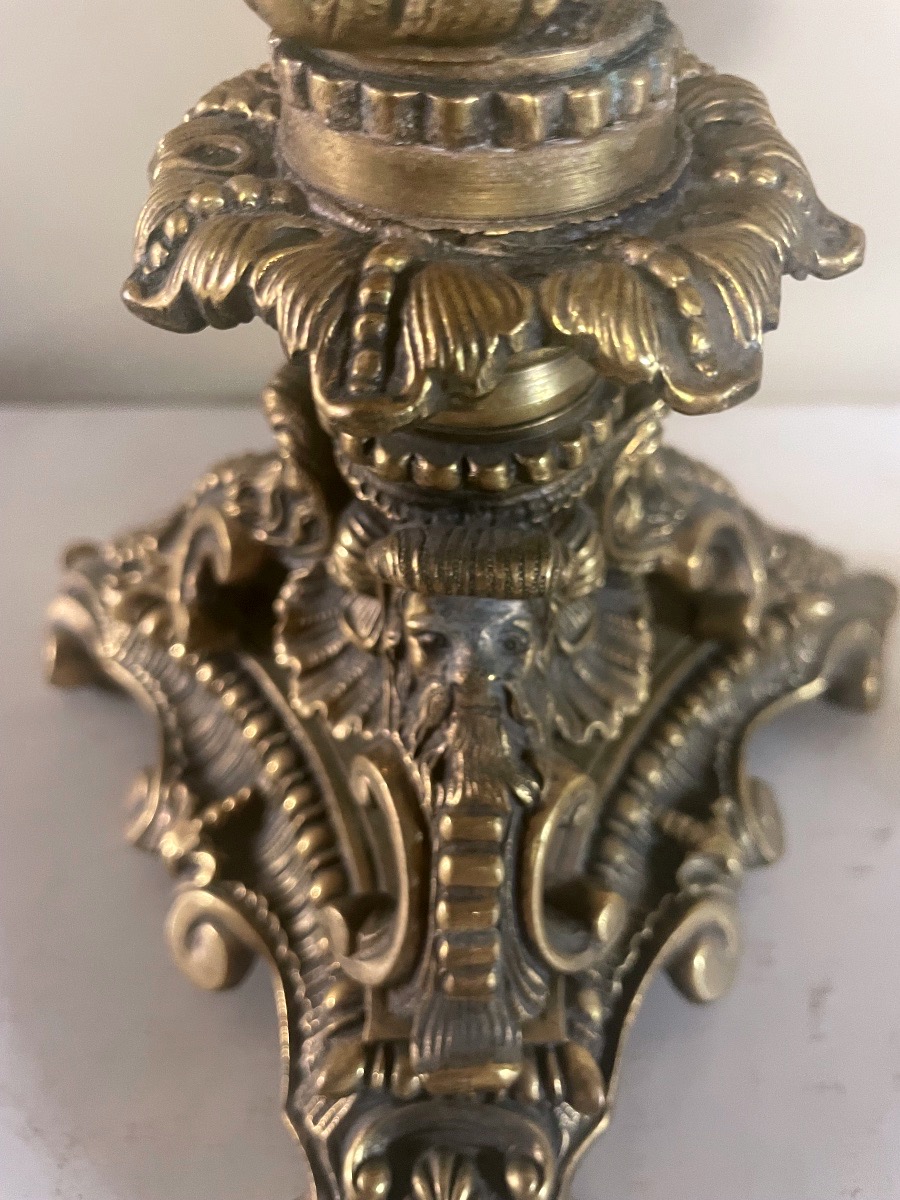 Paire de candélabres en bronze à 4 lumières – Style Louis XV – Vers 1950-photo-3