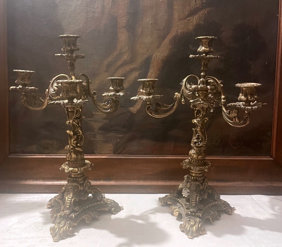 Paire de candélabres en bronze à 4 lumières – Style Louis XV – Vers 1950-photo-6