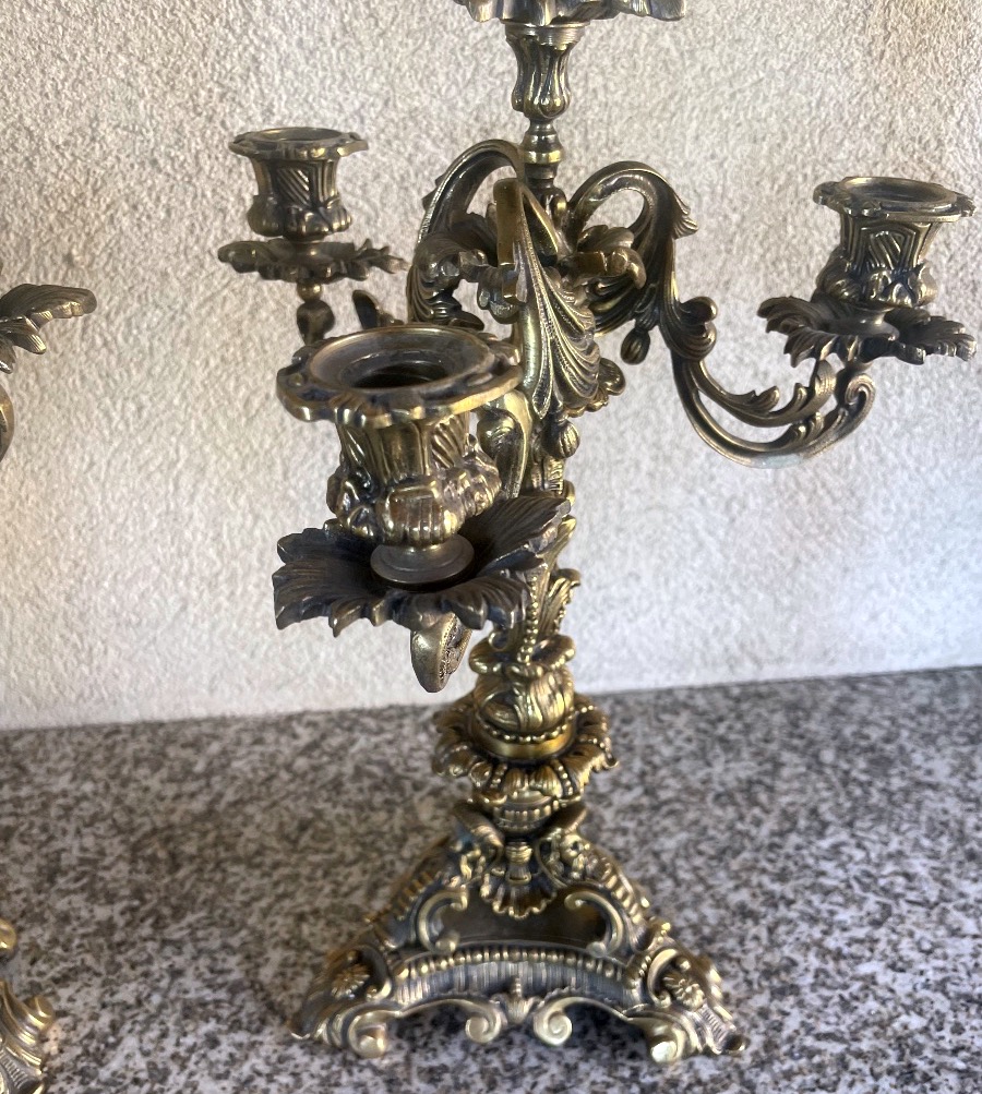 Paire de candélabres en bronze à 4 lumières – Style Louis XV – Vers 1950-photo-7
