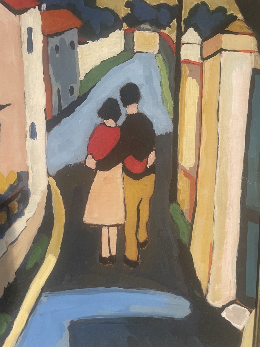 Henri AUTRAN (1926-2007) – Huile sur isorel, Couple dans une rue de village provençal – 60 × 40-photo-2