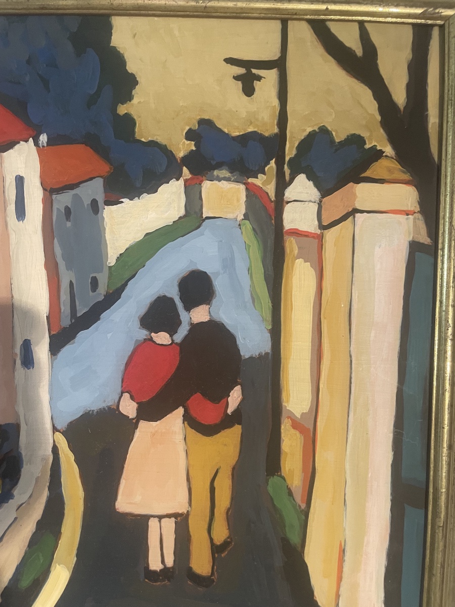 Henri AUTRAN (1926-2007) – Huile sur isorel, Couple dans une rue de village provençal – 60 × 40-photo-1