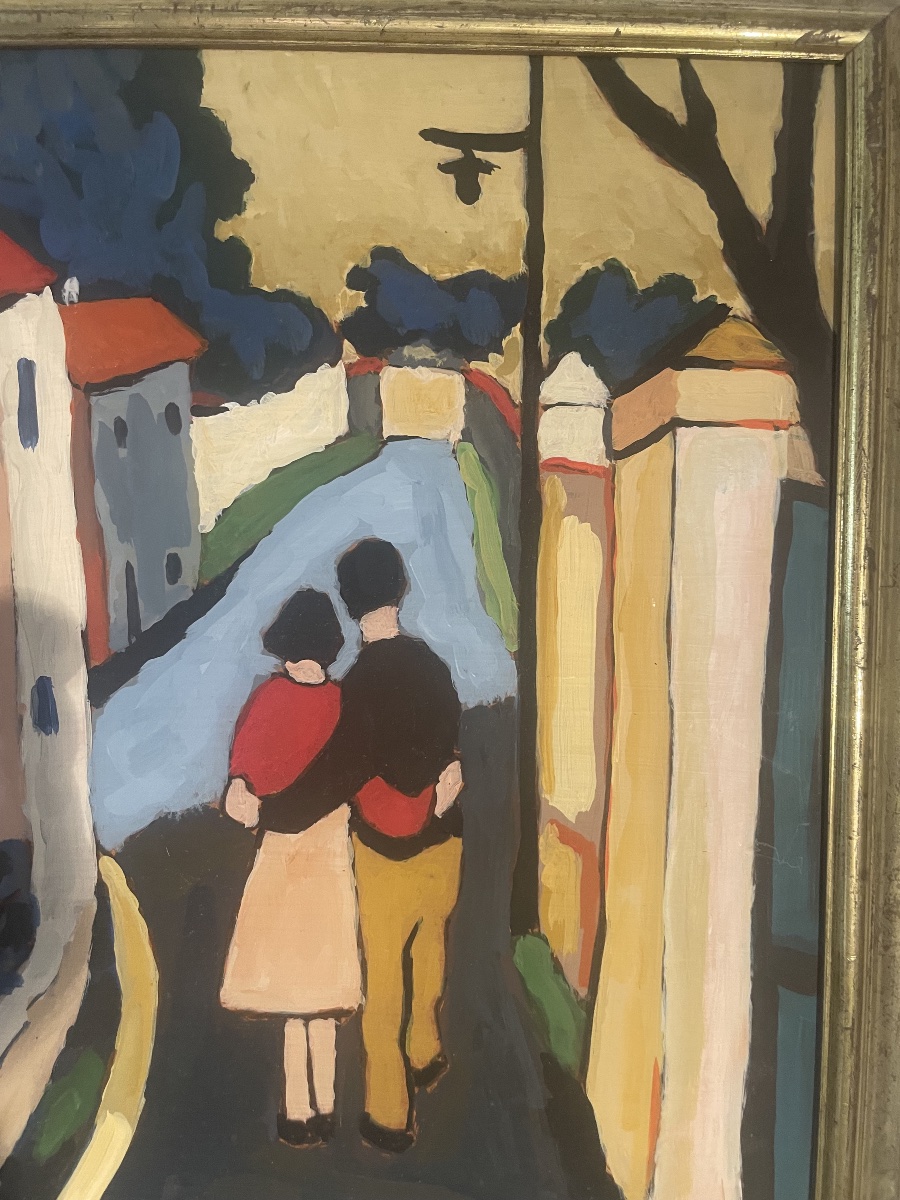 Henri AUTRAN (1926-2007) – Huile sur isorel, Couple dans une rue de village provençal – 60 × 40-photo-2
