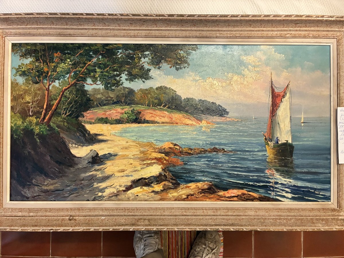 Oil On Canvas, Provençal Seascape From The 1920s–1930s By The Painter Louis Andréy-photo-2
