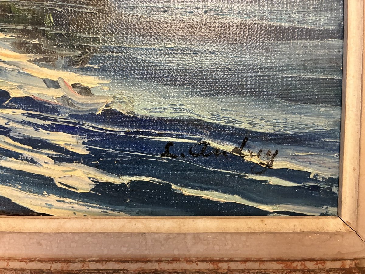 Oil On Canvas, Provençal Seascape From The 1920s–1930s By The Painter Louis Andréy-photo-3
