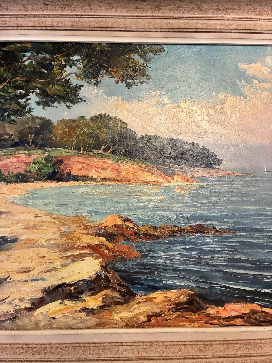 Oil On Canvas, Provençal Seascape From The 1920s–1930s By The Painter Louis Andréy-photo-1