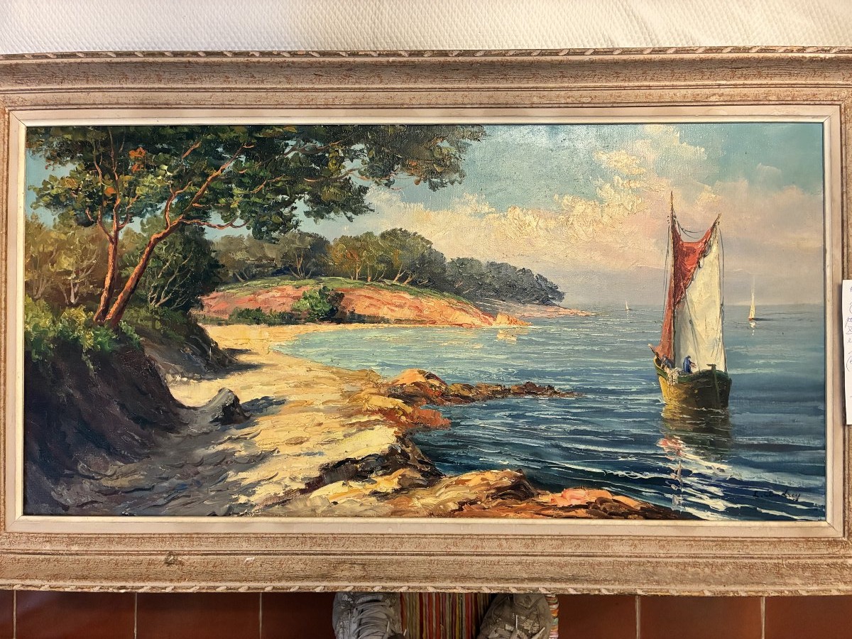 Oil On Canvas, Provençal Seascape From The 1920s–1930s By The Painter Louis Andréy