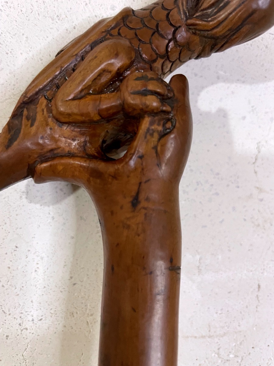 Carved Wooden Cane – Griffin And Serpent – ​​folk Art-photo-4