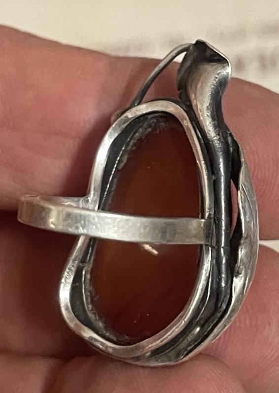 Bague en argent 925 et cabochon d'ambre – inspiration Art nouveau-photo-3