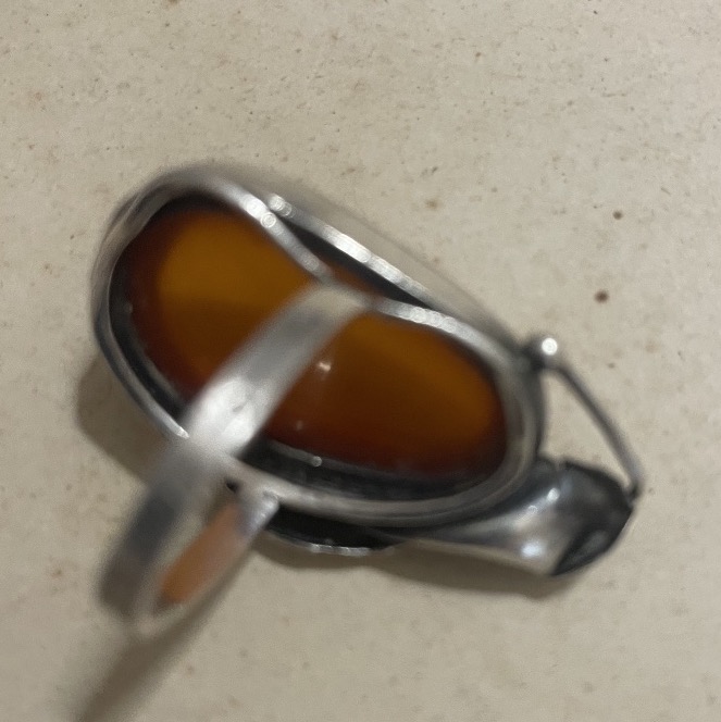 Bague en argent 925 et cabochon d'ambre – inspiration Art nouveau-photo-3