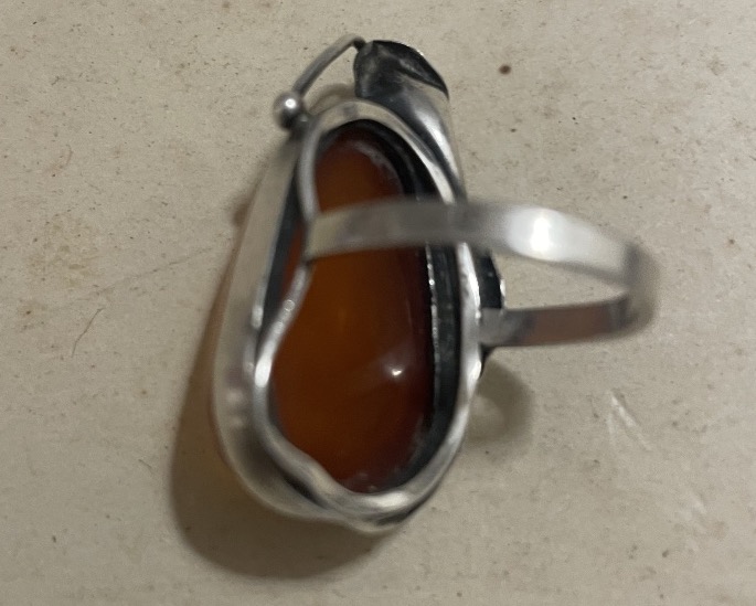 Bague en argent 925 et cabochon d'ambre – inspiration Art nouveau-photo-4
