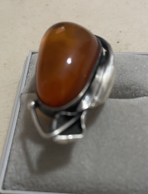 Bague en argent 925 et cabochon d'ambre – inspiration Art nouveau-photo-6