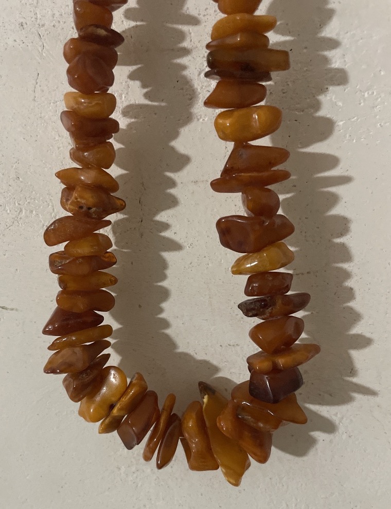 Antique Natural Amber Necklace – Approx. 110 Chips – 80 Cm-photo-4