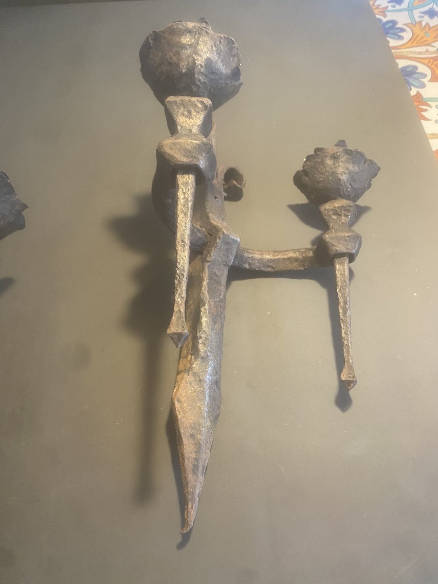 A Pair Of Wrought-iron Candlesticks By French Sculptor Raymond Morales (1926–2004) -photo-4