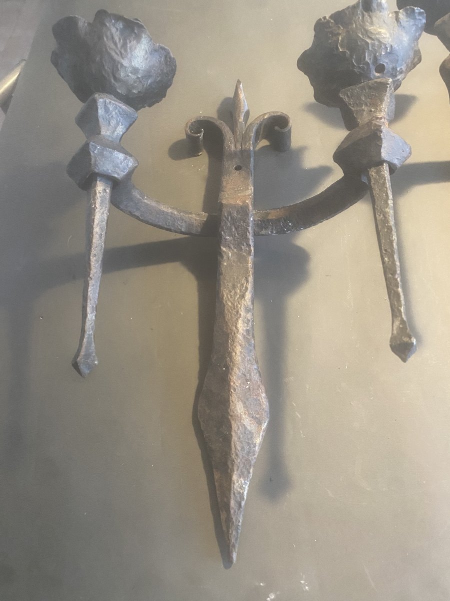 A Pair Of Wrought-iron Candlesticks By French Sculptor Raymond Morales (1926–2004) 