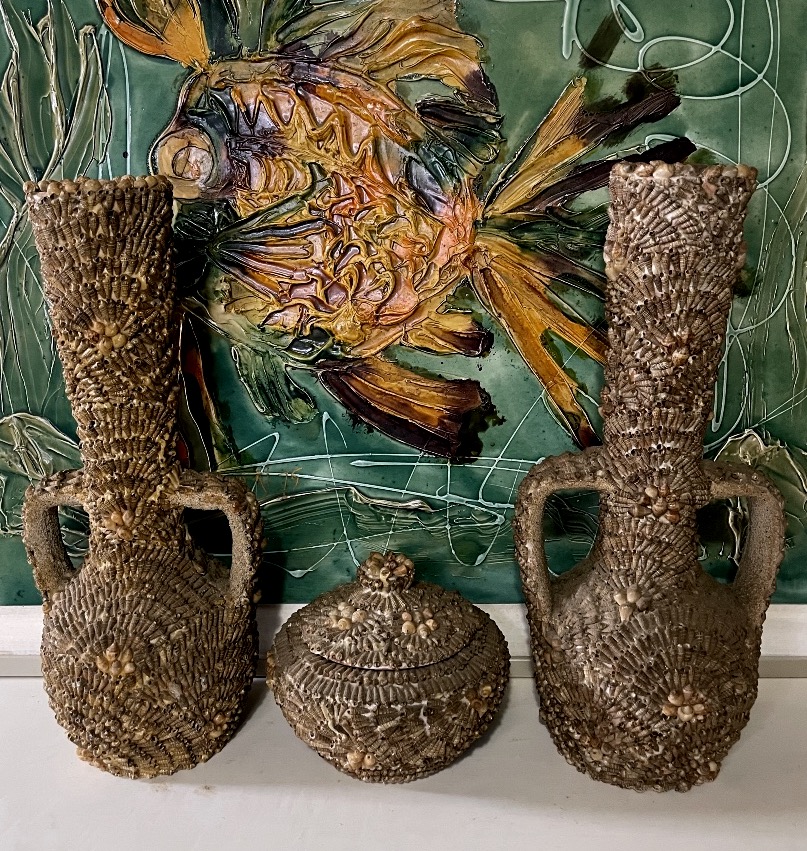 Three-piece Set In Terracotta And Shells – Maritime Folk Art – 20th Century-photo-3