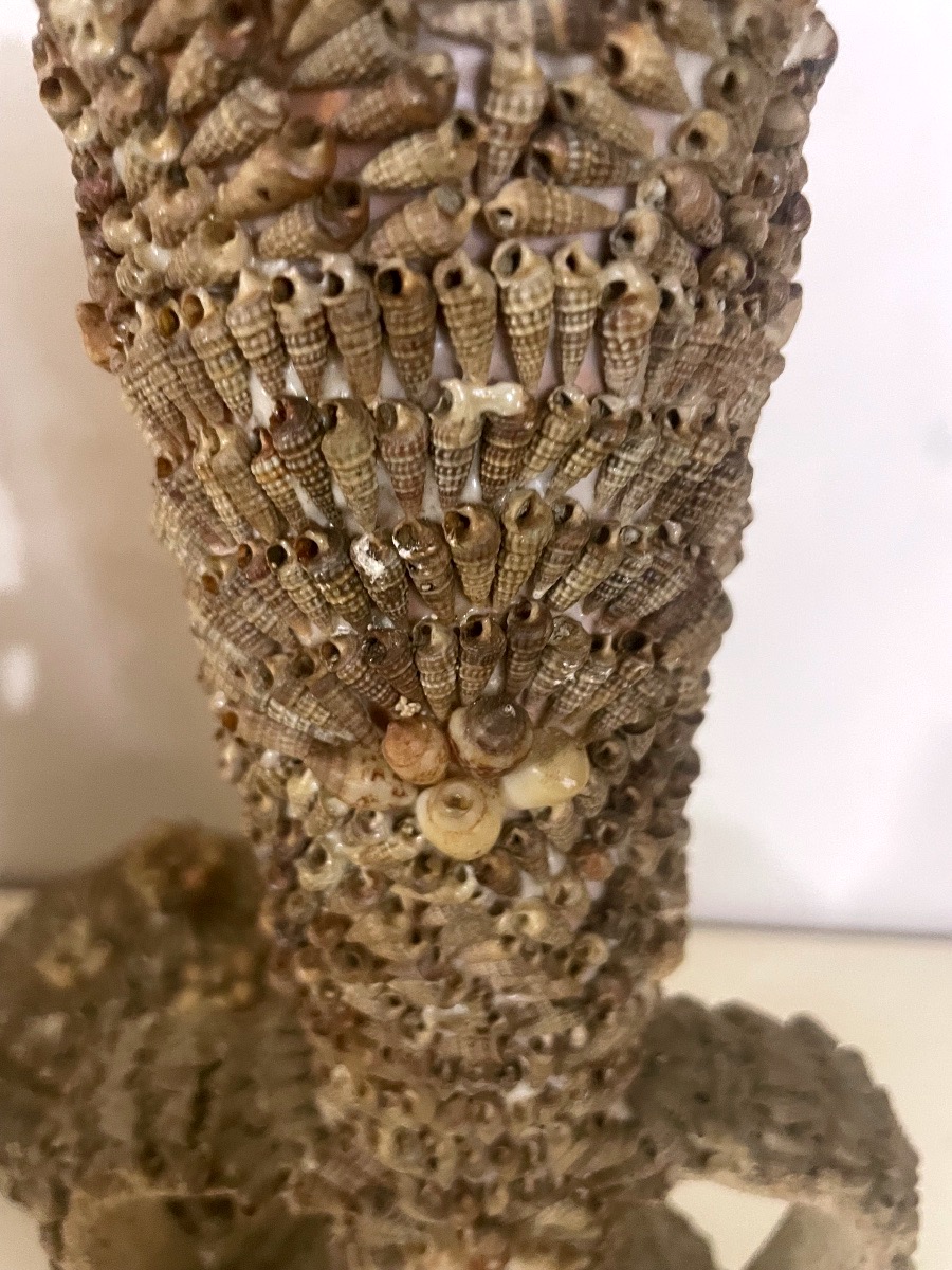 Three-piece Set In Terracotta And Shells – Maritime Folk Art – 20th Century-photo-5
