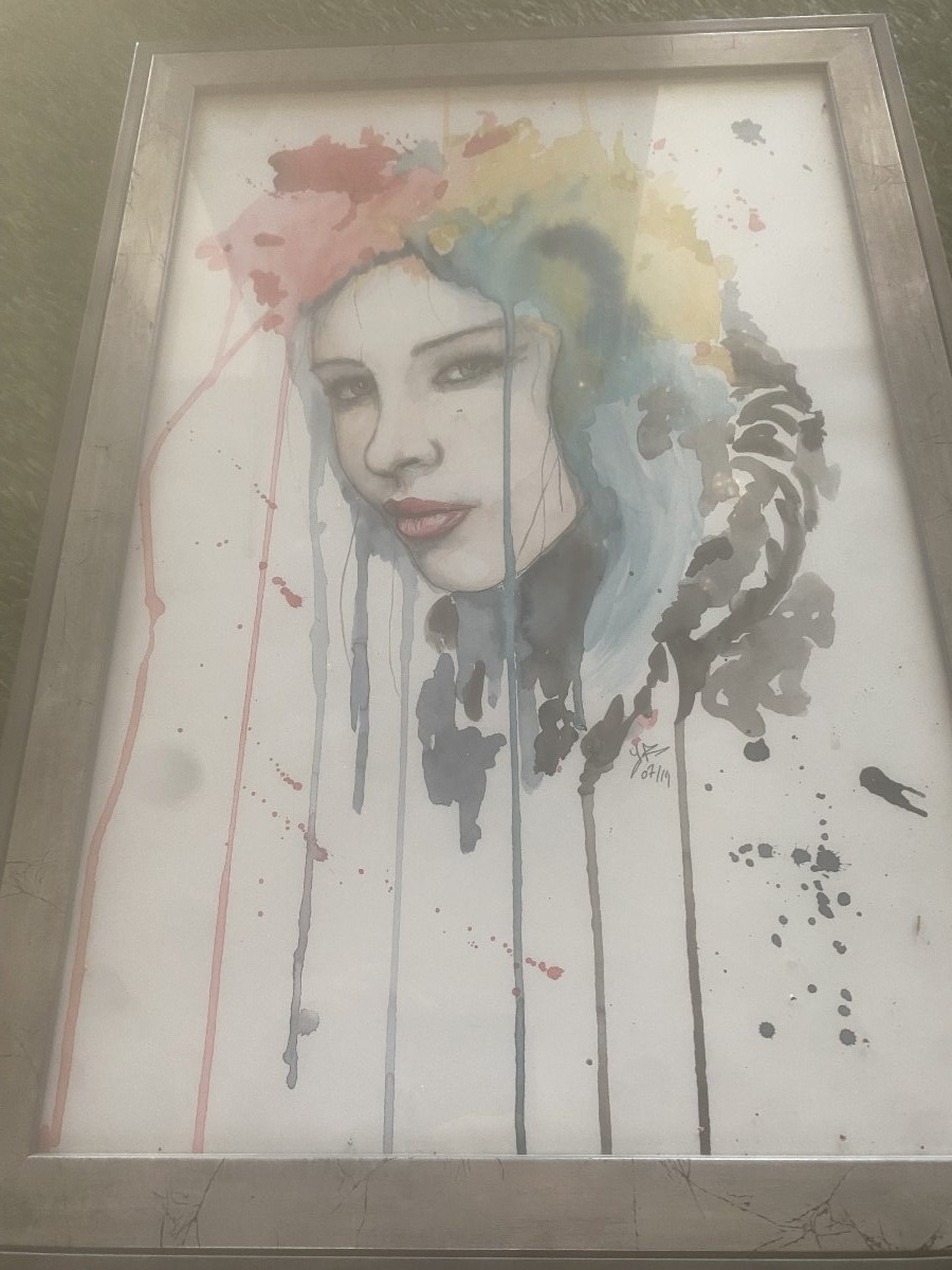 aquarelle sur papier du peintre Jérôme Roger titré regard moqueur de 2024-photo-2