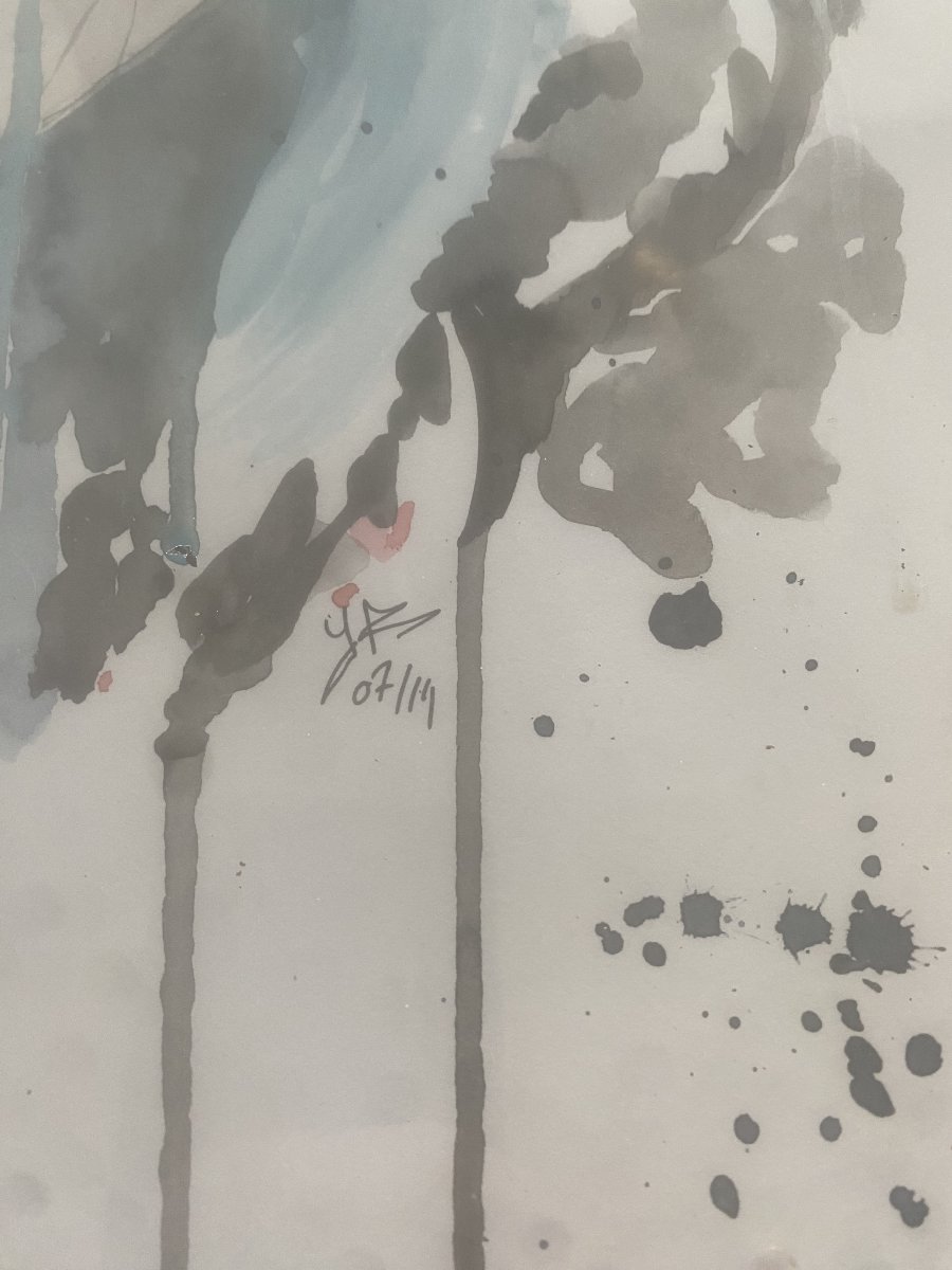 aquarelle sur papier du peintre Jérôme Roger titré regard moqueur de 2024-photo-3