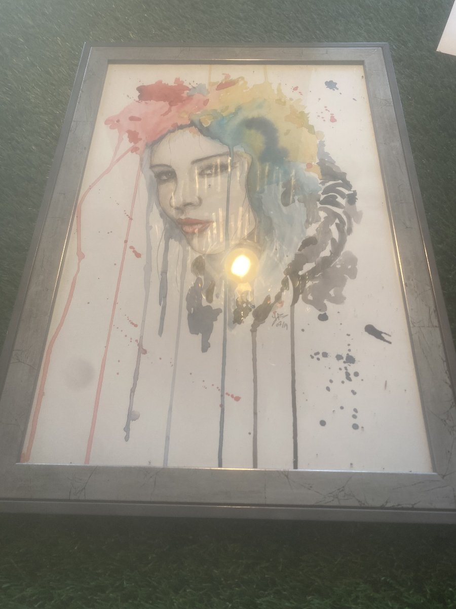 aquarelle sur papier du peintre Jérôme Roger titré regard moqueur de 2024