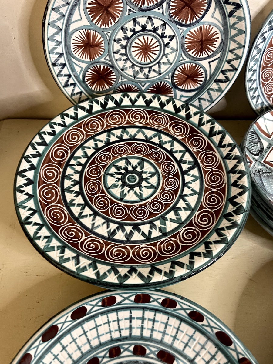Ensemble de céramiques à décor géométrique, dans l'esprit de Robert Picault – XXe siècle-photo-4