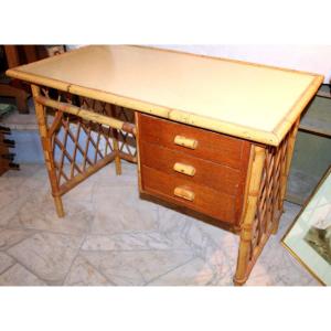 Rattan Desk In The Spirit Of Louis Sognot