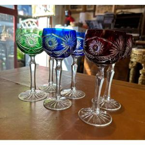 Six Colored Rhine Crystal Glasses 