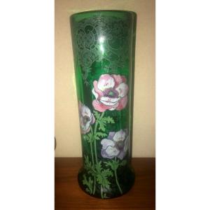 Enamelled “legras” Vase With Anemones