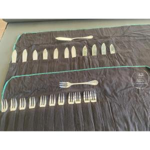 métal argenté par Cristofle 2 séries de 12,  service à poissons