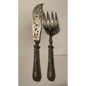 Solid Silver Fish Serving Set – Minerva Hallmark – Late 19th Century