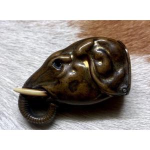 Small Bronze Incense Burner In The Shape Of An Elephant's Head – Late 19th Century