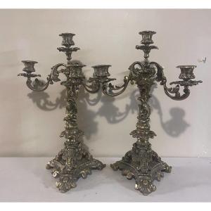 Paire de candélabres en bronze à 4 lumières – Style Louis XV – Vers 1950