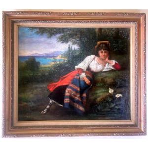 Napolitaine au bord de la mer — XIXe siècle Huile sur toile, vers 1870-1880.