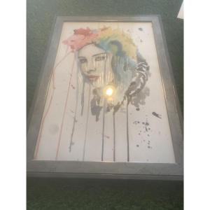 aquarelle sur papier du peintre Jérôme Roger titré regard moqueur de 2024