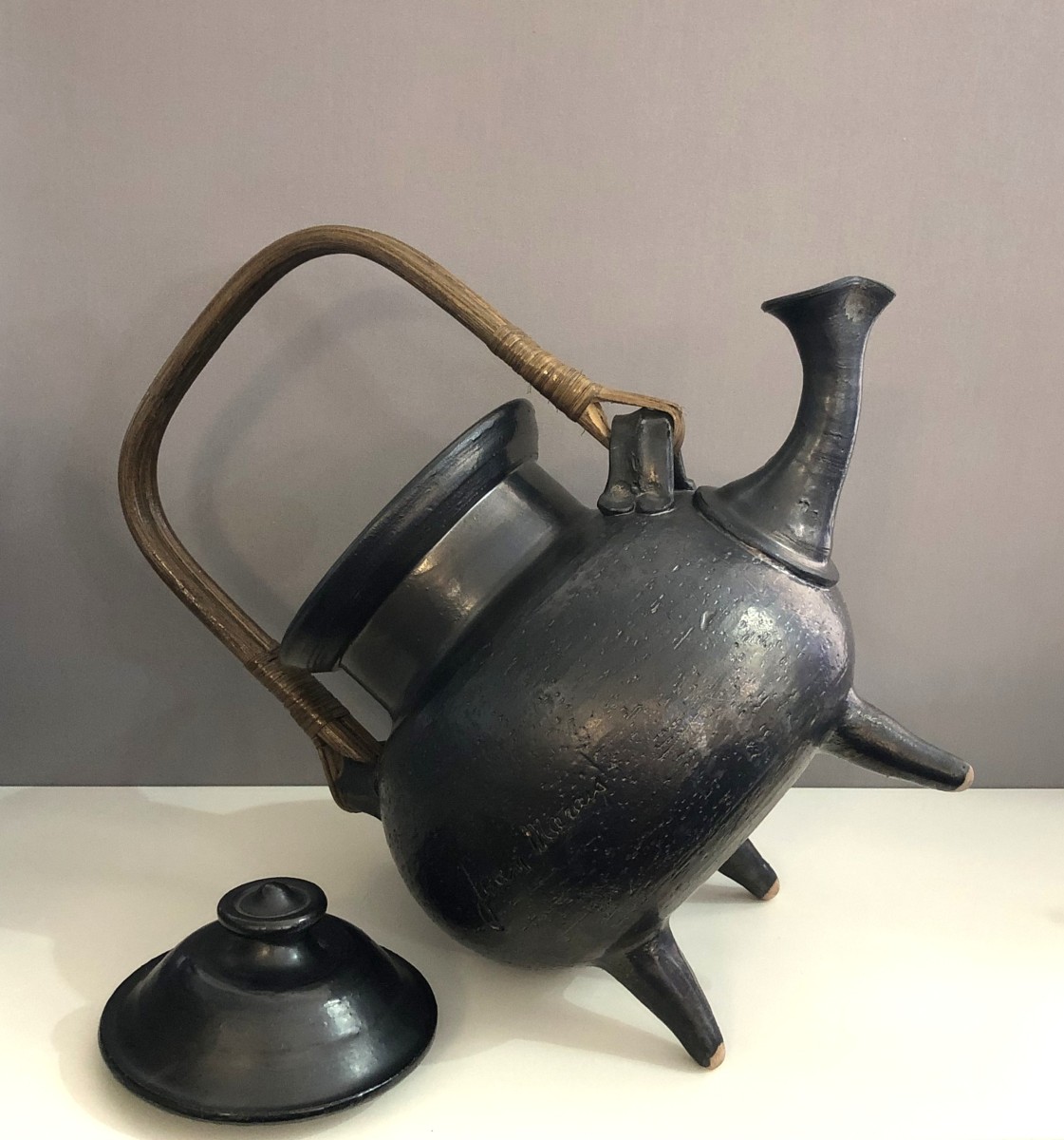 Large Ceramic Tripod Teapot Signed Jean Marais (1913-1998) Circa 1970-photo-4