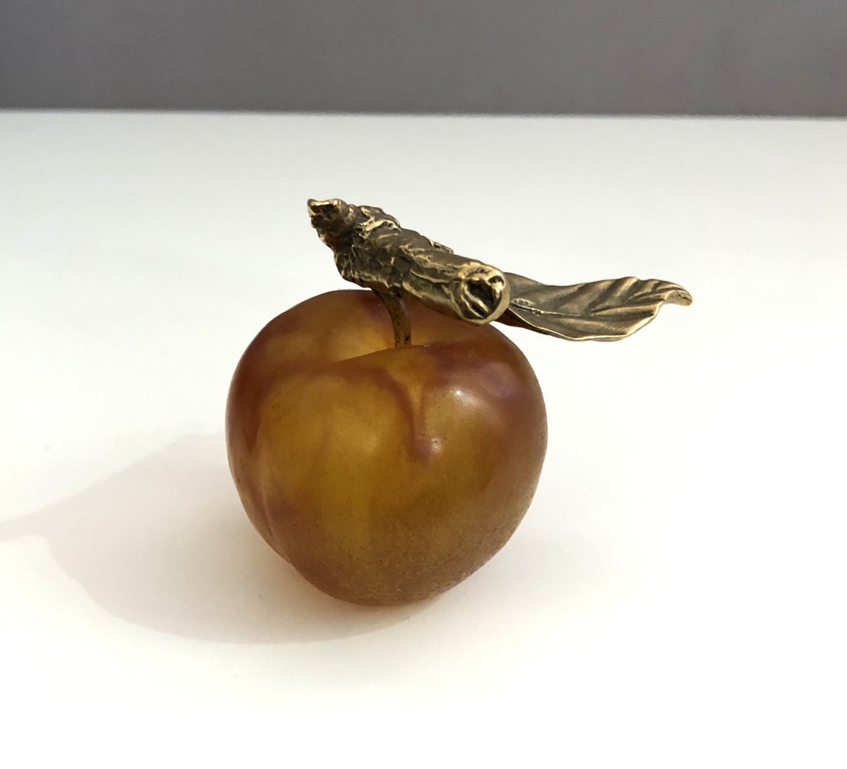 Reine Claude Sculpture In Glass Paste And Bronze Signed Daum France-photo-4