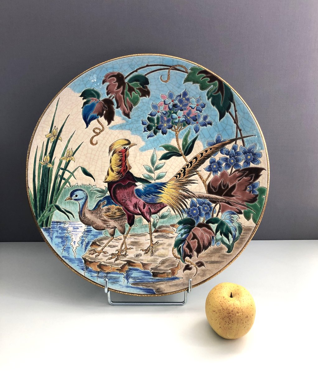 Decorative Wall Plate In Longwy Enamels Signed-photo-2