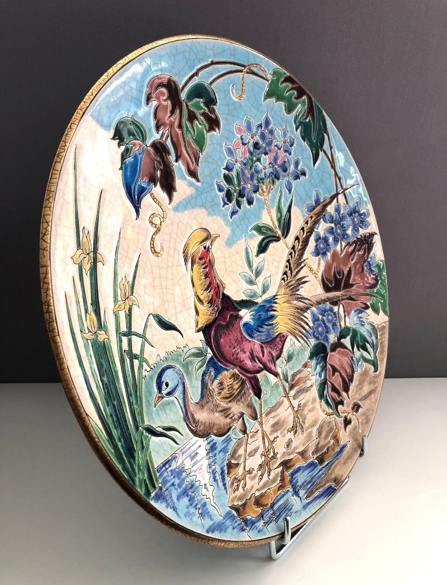 Decorative Wall Plate In Longwy Enamels Signed-photo-4
