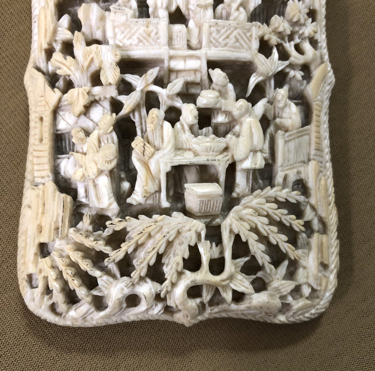 Ancien étui à tablette / porte carte en ivoire sculpté de Canton XIX ème Chine Canton-photo-3