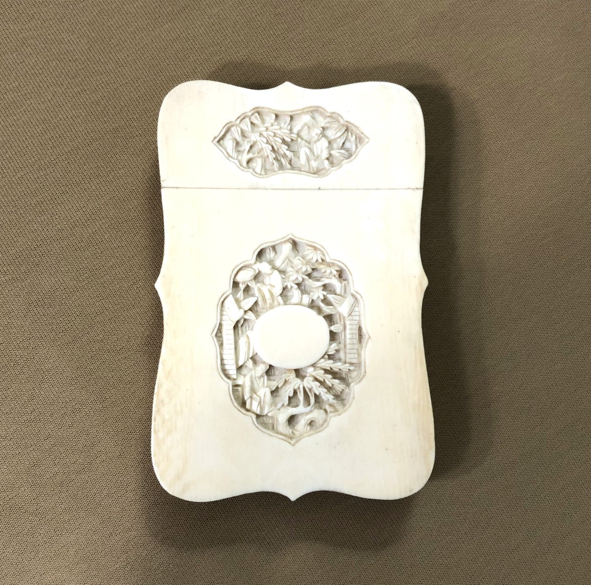 Ancien étui à tablette / porte carte en ivoire sculpté de Canton XIX ème Chine Canton-photo-5