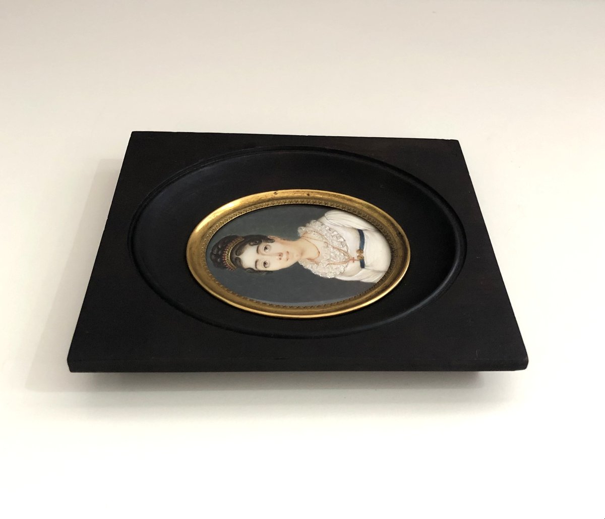 ancienne miniature peinte sur ivoire d'époque 1er Empire, portrait de jeune femme au diadème-photo-4