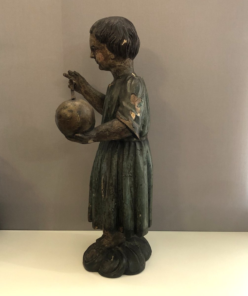 Ancienne sculpture polychrome XVIII ème - statue en bois sculpté ENFANT JESUS DE PRAGUE 50 cm-photo-1