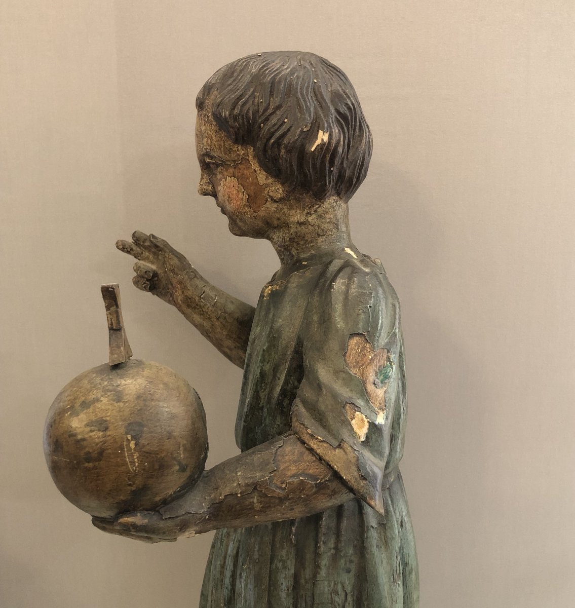 Ancienne sculpture polychrome XVIII ème - statue en bois sculpté ENFANT JESUS DE PRAGUE 50 cm-photo-2