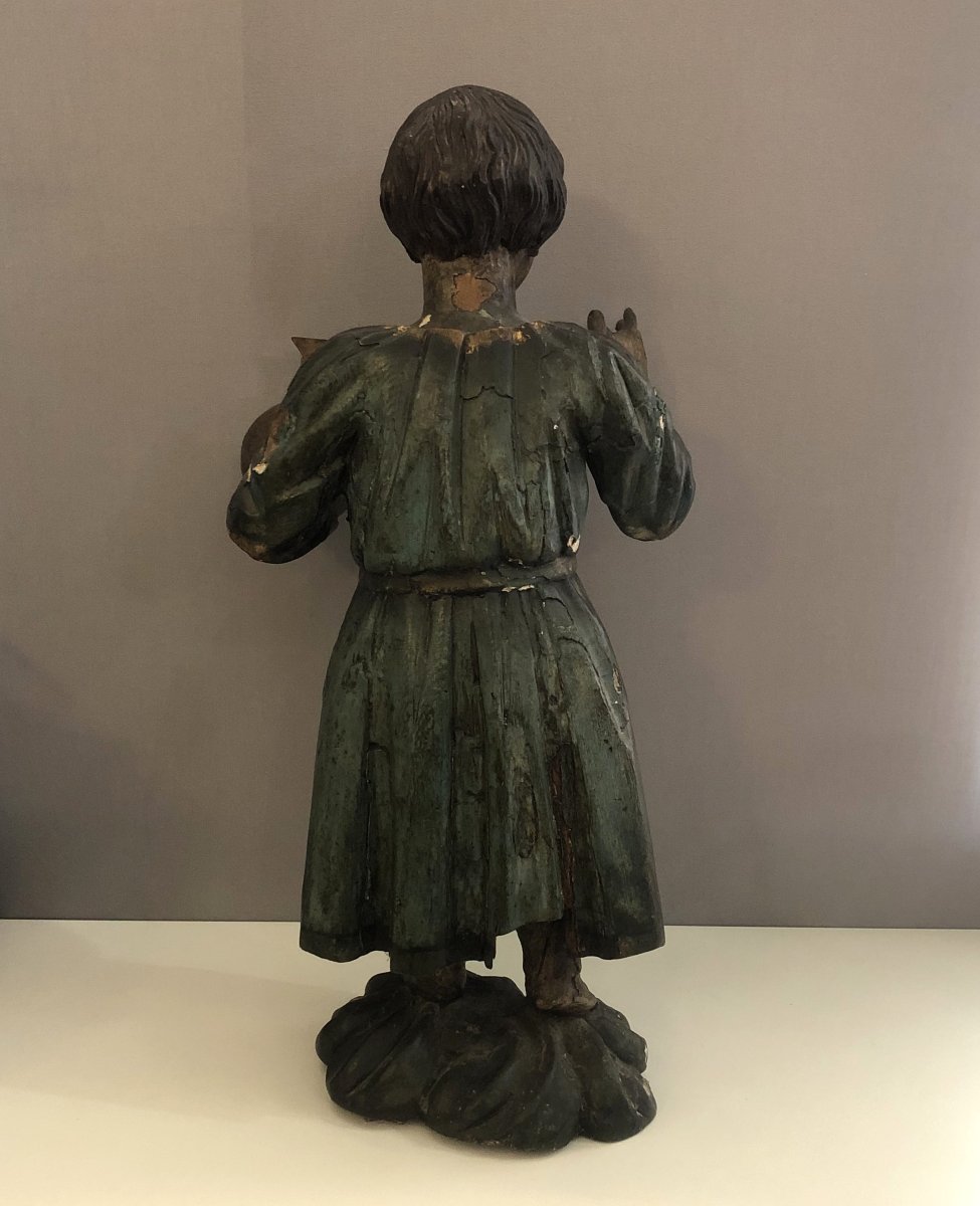 Ancienne sculpture polychrome XVIII ème - statue en bois sculpté ENFANT JESUS DE PRAGUE 50 cm-photo-3