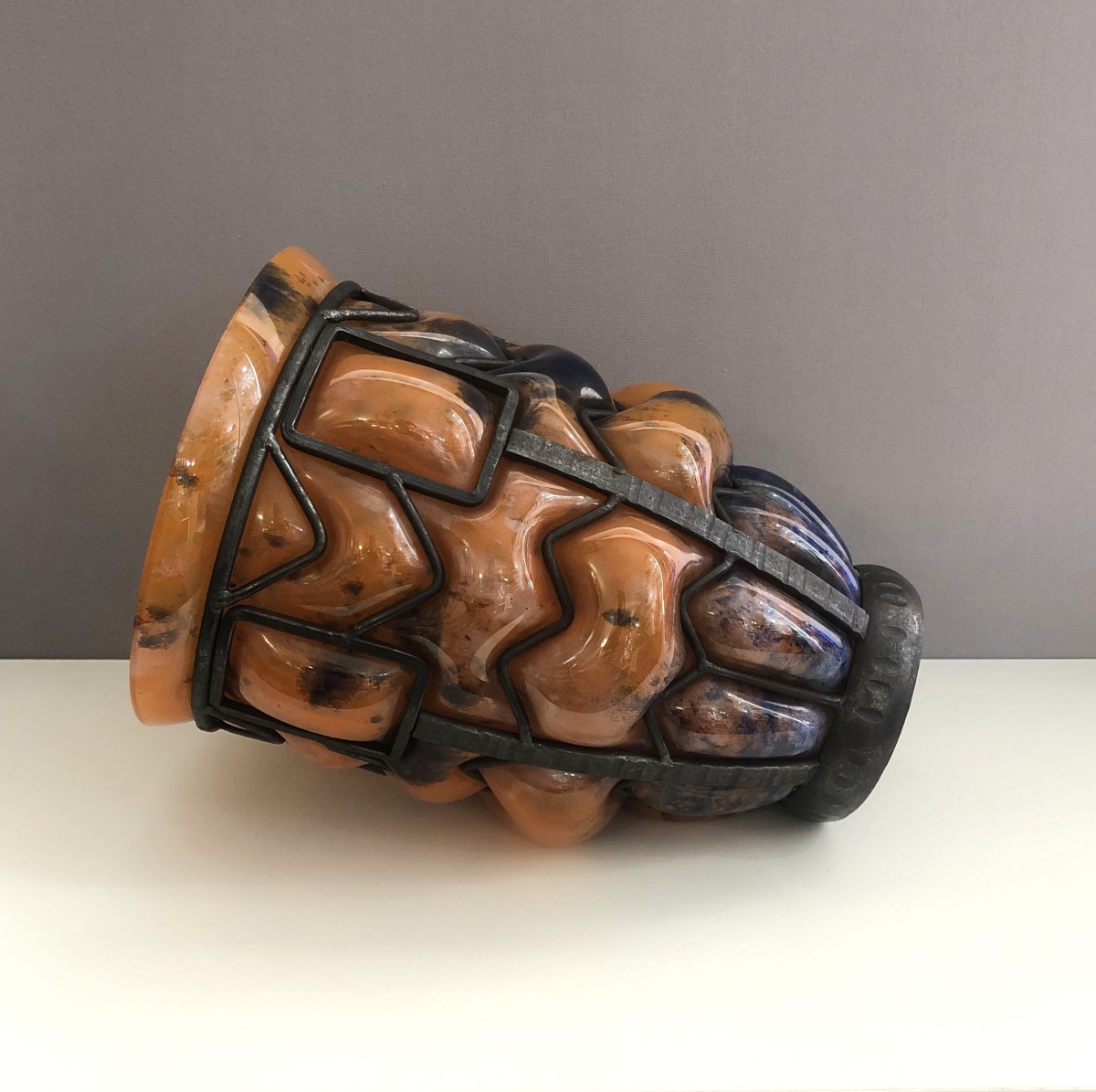 Lorraine Vase In Marbled Glass And Wrought Iron By The Daum Glassworks In Croismare-photo-2