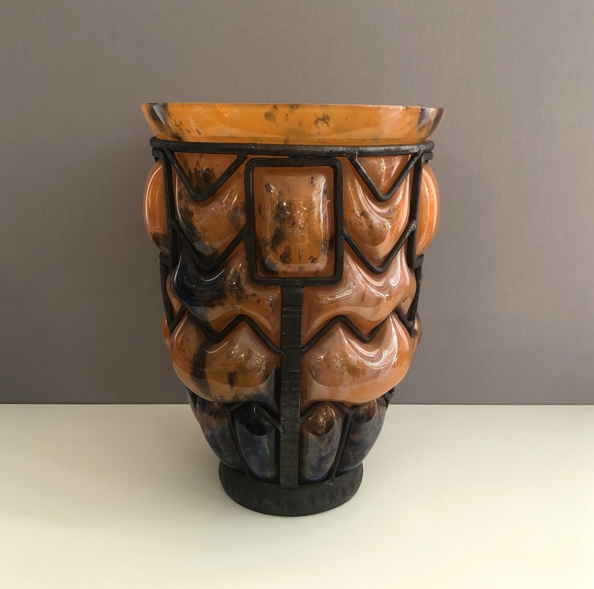 Lorraine Vase In Marbled Glass And Wrought Iron By The Daum Glassworks In Croismare-photo-3