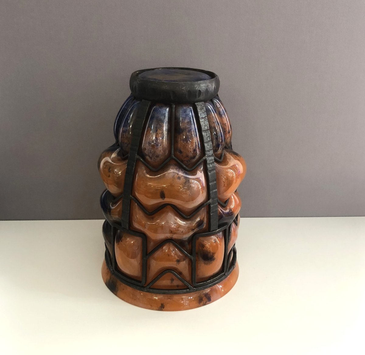 Lorraine Vase In Marbled Glass And Wrought Iron By The Daum Glassworks In Croismare-photo-1