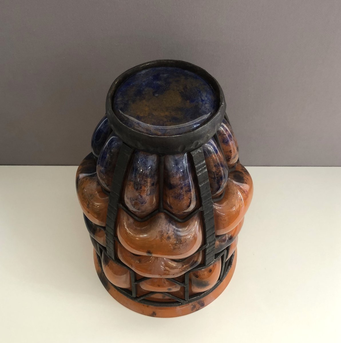 Lorraine Vase In Marbled Glass And Wrought Iron By The Daum Glassworks In Croismare-photo-2