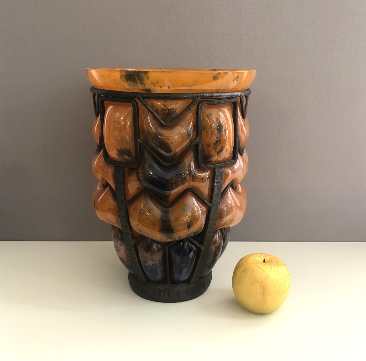 Lorraine Vase In Marbled Glass And Wrought Iron By The Daum Glassworks In Croismare-photo-3