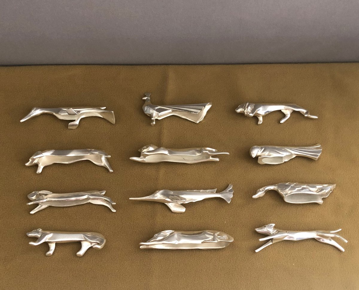 12 Animal Knife Holders Gallia (christofle House) By Sandoz In Silver Metal-photo-2
