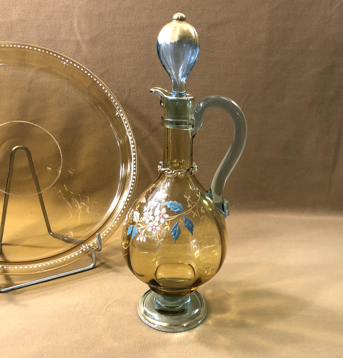 verrerie de PORTIEUX - service à porto en verre bicolore émaillé et doré-photo-3